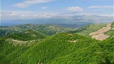 Anfahrt durch hgelige Almlandschaft