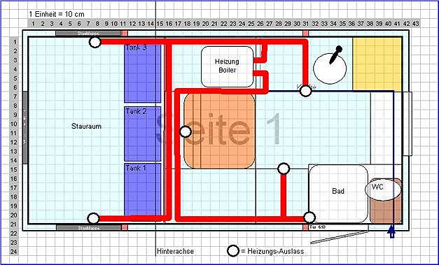 Schemazeichnung fr die Verlegung der Heizungsrohre