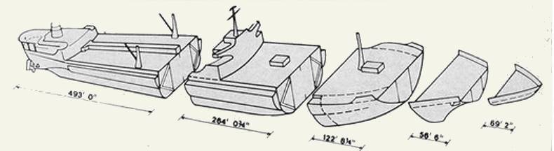 Schiffssektionen in Arbeit ...