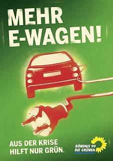 Werbeplakat B90/Die Grünen: Für E-Mobilität!