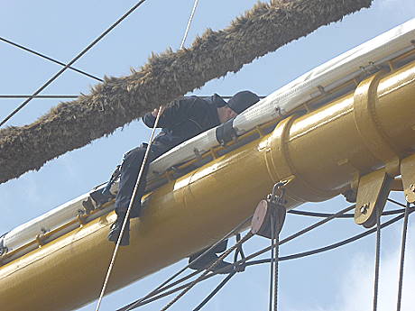 Das Tele zeigts: Der Mann ist tatschlich da oben ... 