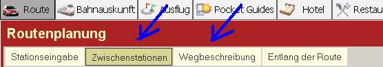 Wechsel zwischen Reitern "Zwischenstationen" und "Wegbeschreibung"