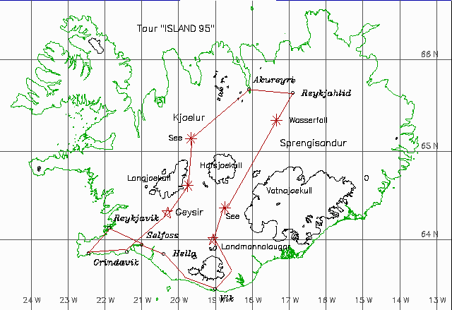 Karte: Reiseroute Island 95 ...