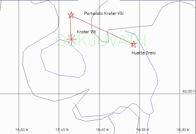 Karte: Von der Hütte Dreki zum Krater Viti ...