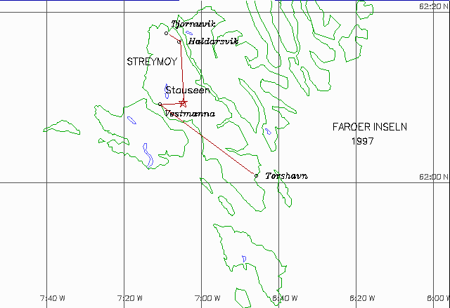 Karte: Reiseroute Farer Inseln