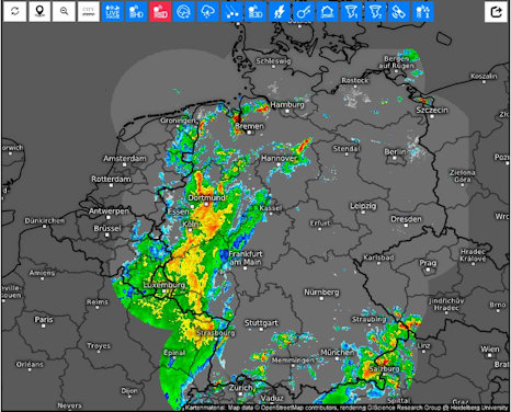 Radarbild bei Kachelmannwetter
