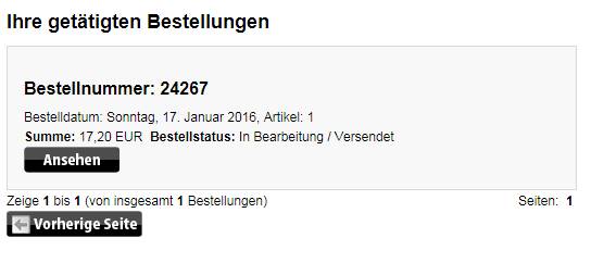 Konto Stand 19.04.16: Bestellung vom Januar 16 mit zweifelhafter Rckmeldung ...