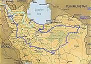 Reiseroute, fnfte Etappe (trkis eingezeichnet) ...