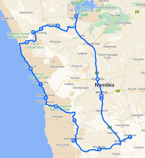 Geplanter "Rundkurs" in Namibia ...