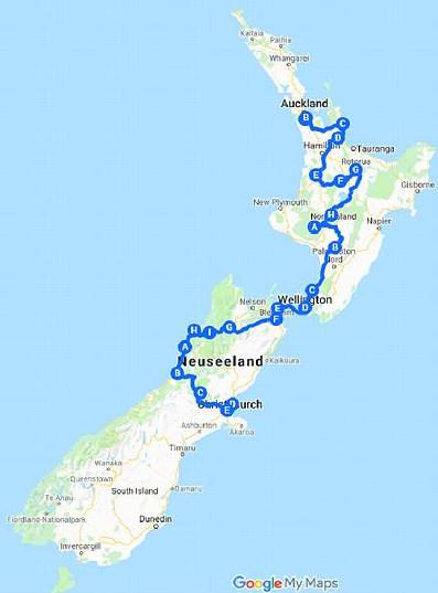 Reiseroute Neuseeland 2019 ...