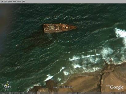 With Google Earth down to the ship's wreck ...