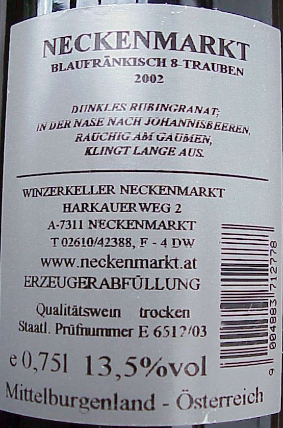 Blaufrnkisch "8 Trauben" mitgebracht .... 